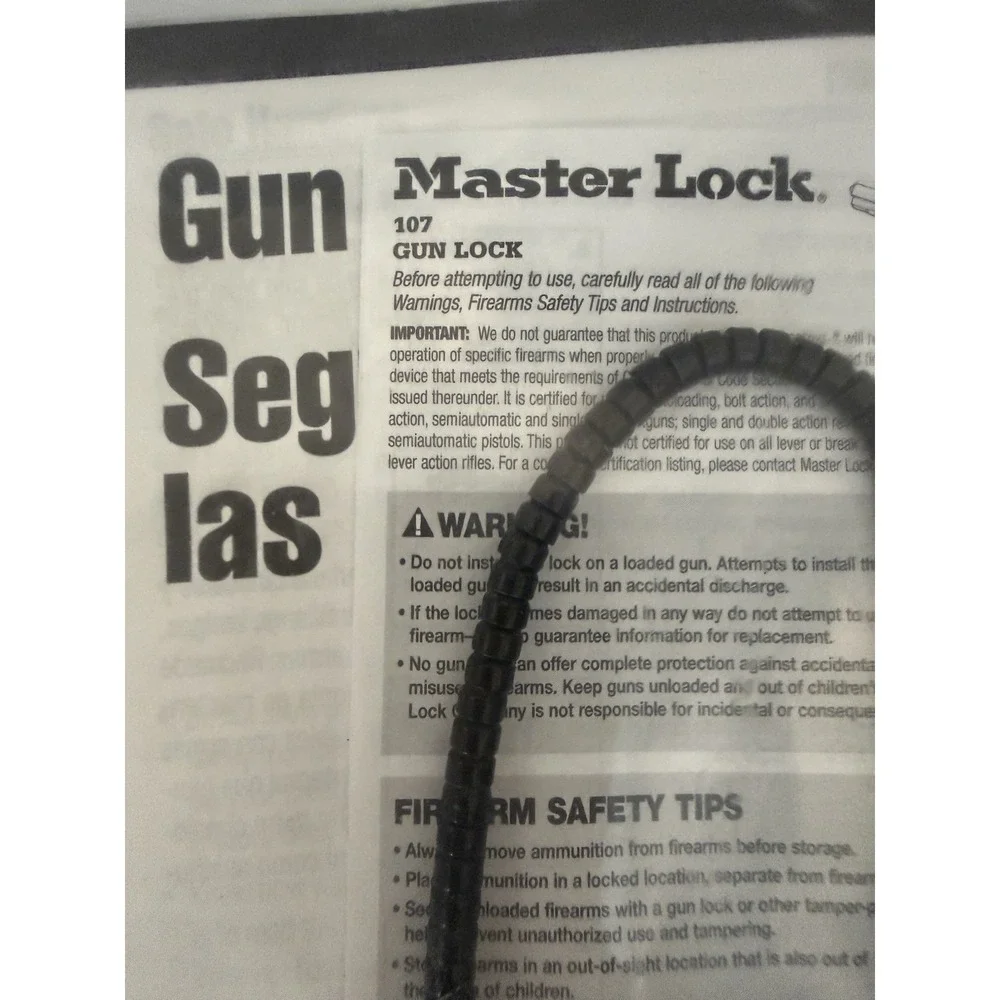 Master Lock 107 Cable Gun Lock Firearm Safety Padlock Brand New with Keys Manual